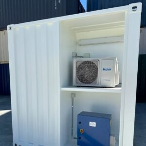 white modified 10ft shipping container with ac