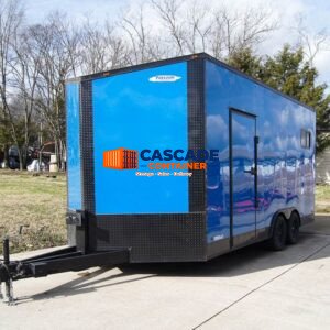 8.5×18 Blue V-Nose Slant Top Enclosed Trailer with Blackout Package