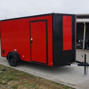 6×12 Enclosed Trailer Red V-Nose Blackout Package 3,500lb Axle Storage