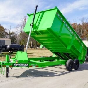 7×16 Gorilla Lime Green Telescopic IBeam Dump Trailer 4ft Sides (2) 7K Axles