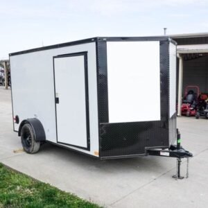 7×12 Enclosed Trailer White V-Nose Blackout Package 3,500lb Axle Storage