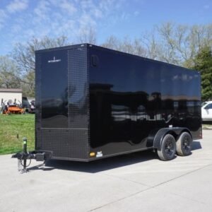 7×16 Enclosed Trailer Black V-Nose Blackout Pkg Tandem Axle Storage