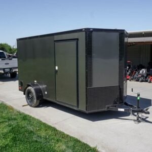 6×12 Enclosed Trailer Charcoal V-Nose Blackout Package 3,500lb Axle Storage
