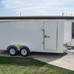 7×16 White V-Nose Enclosed Trailer with Elect Pkg (2) 3500lb Axle Storage
